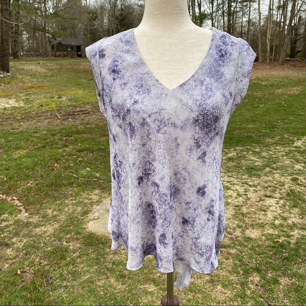 REISS TOP TUNIC BLOUSE PURPLE GRAY ASYMMETRICAL HEM SIZE 4